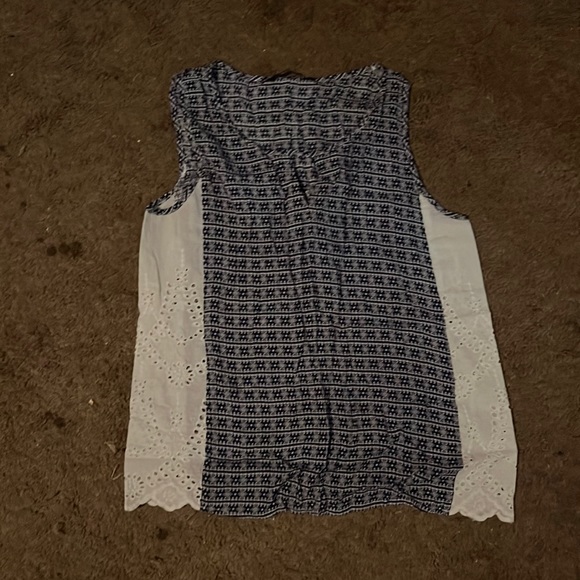 THML BLUE CHECK WITH LACE SIDE PANELS SLEEVELESS TOP SIZE SMALL - Picture 3 of 5